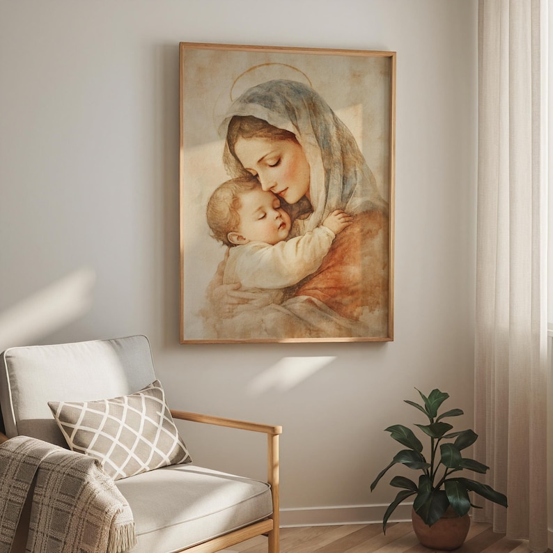 Virgin Mary and Baby Jesus Print, Catholic Wall Art - Etsy