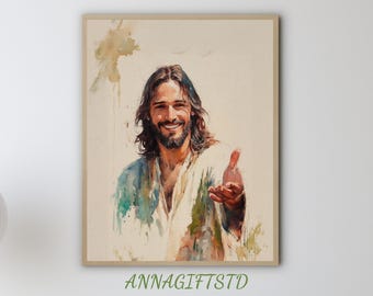 Portrait of Jesus, Bible art, LDS  art,Jesus Open Arms, digital download, catholic prints,christian art,decor home,Jesus Painting N350