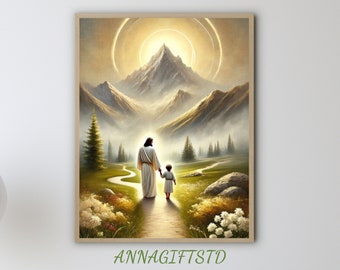 Stampa artistica di Gesù e del bambino: download digitale del viaggio della fede