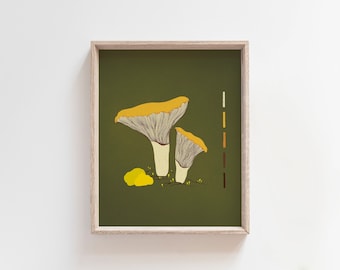 Chanterelle Mushroom Art Print Mid Century Modern Inspired Cottage Decor Nature Art Print Vintage Inspired Art