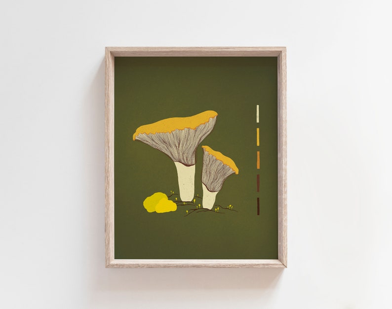 Chanterelle Mushroom Art Print Mid Century Modern Inspired Cottage Decor Nature Art Print Vintage Inspired Art image 1