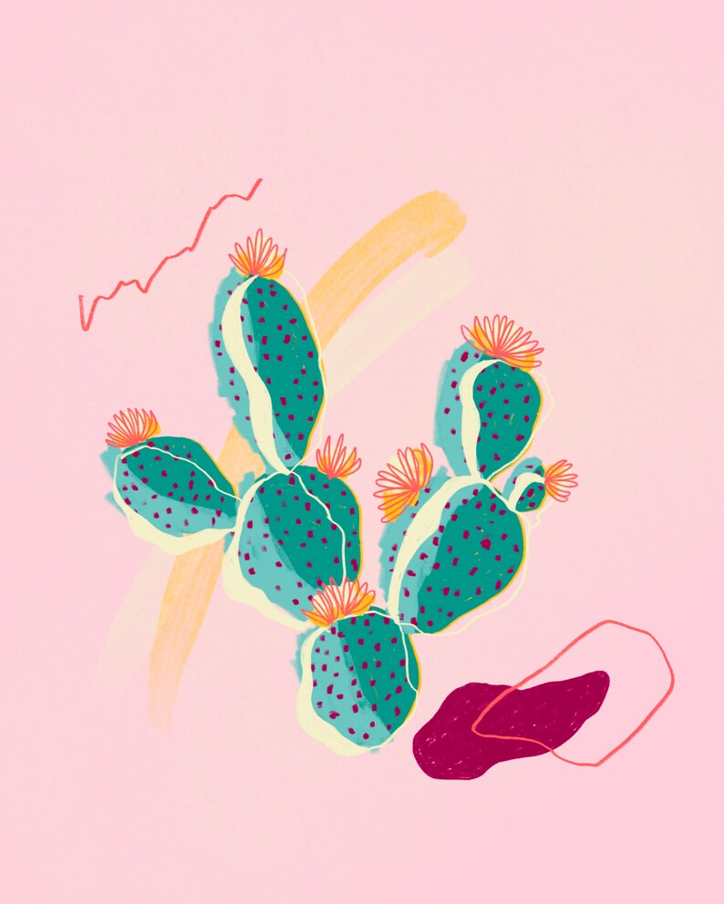 Mid Century Cactus Print 8 X 10 Prickly Pear Plant Art Retro - Etsy