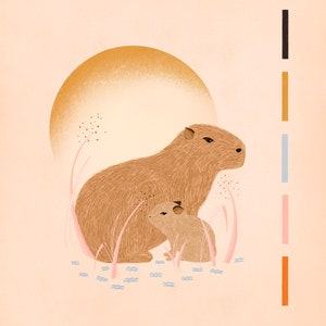 Capybara Print Mothers Day Gift Mom and Baby Nature Illustration Gift For New Mom Modern Nursery Decor image 2