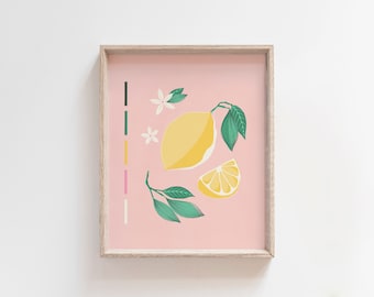 Cute Lemon Art Print Kitchen Modern Art Gift for Mom Mothers Day Fruit Art Print Pink Aesthetic Summer Decor Pink Lemonade