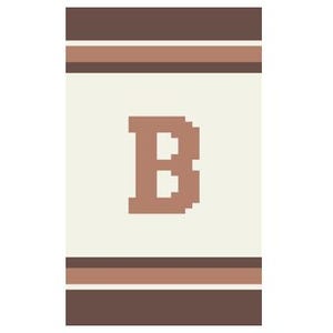 May include: A brown and beige striped towel with a large brown letter "B" in the center.