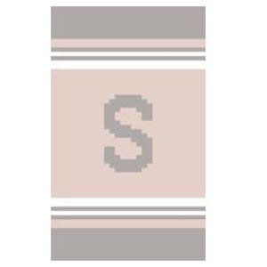 May include: A pink and gray striped towel with a gray letter "S" in the center.