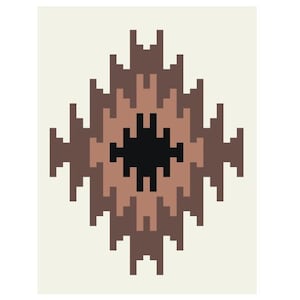 Könnte beinhalten: Ein braunes und schwarzes geometrisches Muster mit einer Diamantform in der Mitte. Das Muster besteht aus sich wiederholenden Quadraten und Rechtecken.