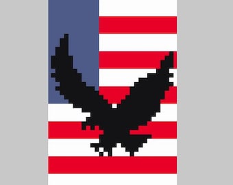 Silueta de águila sobre la bandera estadounidense - Patrón para tejer a mano / Manta de punto grueso