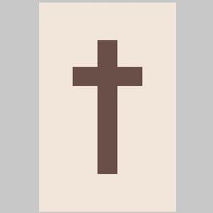 Könnte beinhalten: Ein braunes Kreuz auf weißem Hintergrund.