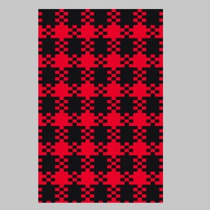 May include: A red and black checkered pattern. The pattern is made up of small squares.