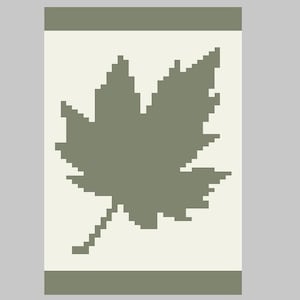 Puede incluir: Una plantilla rectangular que presenta un diseño de hoja de arce pixelado y en bloques de color verde salvia apagado centrado sobre un fondo crema, con barras horizontales de color verde salvia sólido en los bordes superior e inferior.