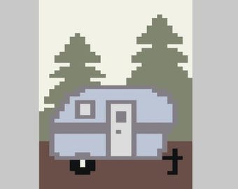 Camper in the Woods - Patrón de manta de punto grueso para tejer a mano