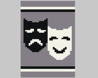 Máscara de comedia y tragedia - Patrón para tejer a mano / Manta de punto grueso