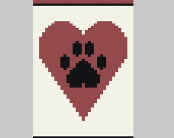 Paw Print in Heart - Finger Knitting / Chunky Knit Blanket Pattern