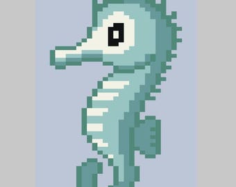 Patrón de manta de punto grueso con diseño de caballito de mar para tejer con los dedos