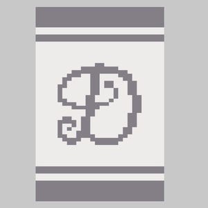 May include: A pixelated design featuring a large gray letter "D" on a white background. The design is framed by gray horizontal stripes at the top and bottom, creating a rectangular shape. The background is a light gray.