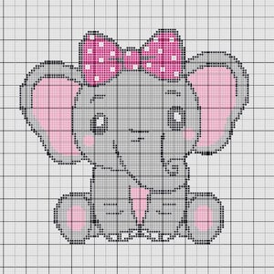 Baby Elephant with bow - Single Crochet Graphgan - Blanket Pattern