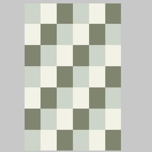 May include: A rectangular pattern featuring a checkerboard design. The pattern is composed of alternating squares in shades of olive green, light green, and off-white. The background is a solid light gray.
