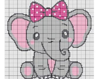 Baby Elephant with Bow - Corner to Corner - mini C2C graphgan - Blanket Pattern