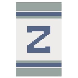May include: A rectangular design with a light gray background and a dark blue letter "Z" in the center. The design is framed by horizontal stripes of gray and blue.