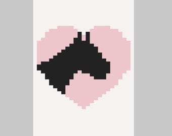 Horse Silhouette in Heart - Finger Knitting / Chunky Knit Blanket Pattern
