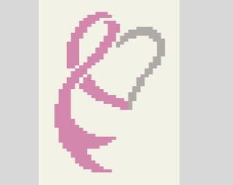 Cancer Ribbon with Heart - Finger Knitting / Chunky Knit Blanket Pattern