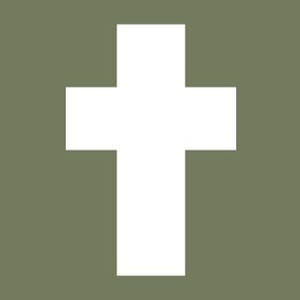 May include: A white cross on a green background.