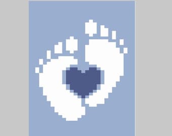 Baby Feet with Heart - Finger Knitting / Chunky Knit Blanket Pattern