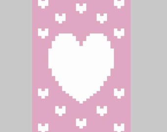 Hearts on Pink - Finger Knitting / Chunky Knit Blanket Pattern