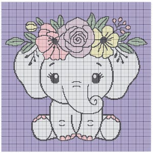 Baby Elephant with Flowers - Single Crochet Graphgan - Blanket Pattern