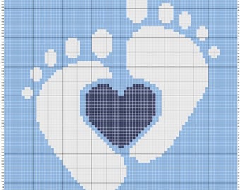 Pies de bebé con corazón - Esquina con esquina - mini C2C graphgan - Patrón de manta
