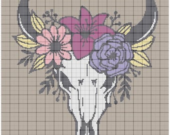 Floral Cow Skull - Single Crochet Graphgan - Blanket Pattern