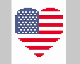アメリカ国旗ハート - 指編み / チャンキーニットブランケットの編み図