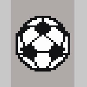 Könnte beinhalten: Ein schwarz-weißer pixelartiger Fußball.