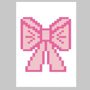 May include: A pink pixelated bow with a simple design.