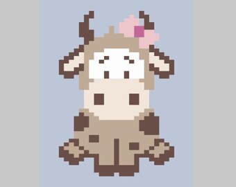 Baby Cow with Bow - Finger Knitting / Chunky Knit Blanket Pattern