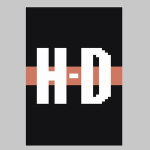 May include: A black and white graphic with the letters "H-D" in white on a black background with a thin orange stripe across the middle.