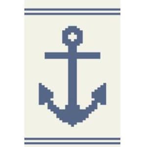 May include: A blue anchor with a white background and two blue stripes at the top and bottom.