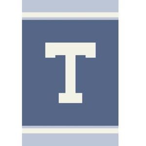 Puede incluir: Una letra T con monograma azul y blanco sobre un fondo blanco. La letra está en negrita, en tipo de letra de bloque.