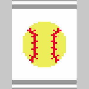 May include: A rectangular white card featuring a pixel art style yellow softball with red stitching in the center. The card design includes two horizontal gray stripes at the top and two horizontal gray stripes at the bottom of the white field.