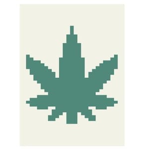 May include: A green marijuana leaf with five points, rendered in a pixelated style.