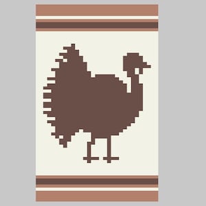 Puede incluir: Una silueta de pavo marrón sobre un fondo blanco con un borde rayado marrón y blanco.