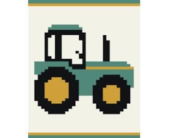 Tractor verde - Patrón para tejer a mano / Manta de punto grueso