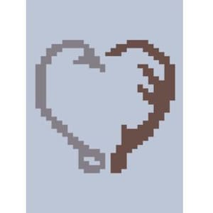 May include: A gray and brown heart-shaped design with a deer antler motif.