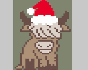 Christmas Highland Cow - Finger Knitting / Chunky Knit Blanket Pattern