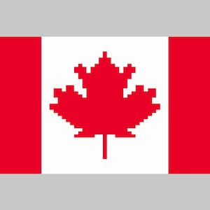 Op de afbeelding: Een rood esdoornblad op een witte achtergrond met rode strepen aan beide kanten. Dit is de vlag van Canada.