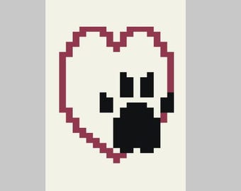 Paw in Heart Outline (Small) - Finger Knitting / Chunky Knit Blanket Pattern