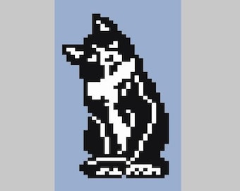 Tuxedo Black and White Cat - Modello per coperta a maglia grossa / a maglia con le dita