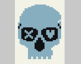 Custom Blue Skull 30X65 - Pre Approved Custom Request - Finger Knitting / Chunky Knit Blanket Pattern