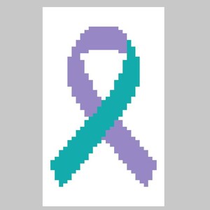 May include: A purple and teal ribbon, a symbol of awareness for various causes.